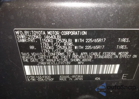 2018 Toyota Rav4 Le из США, поврежденный, VIN JTMBFREV3JJ197189